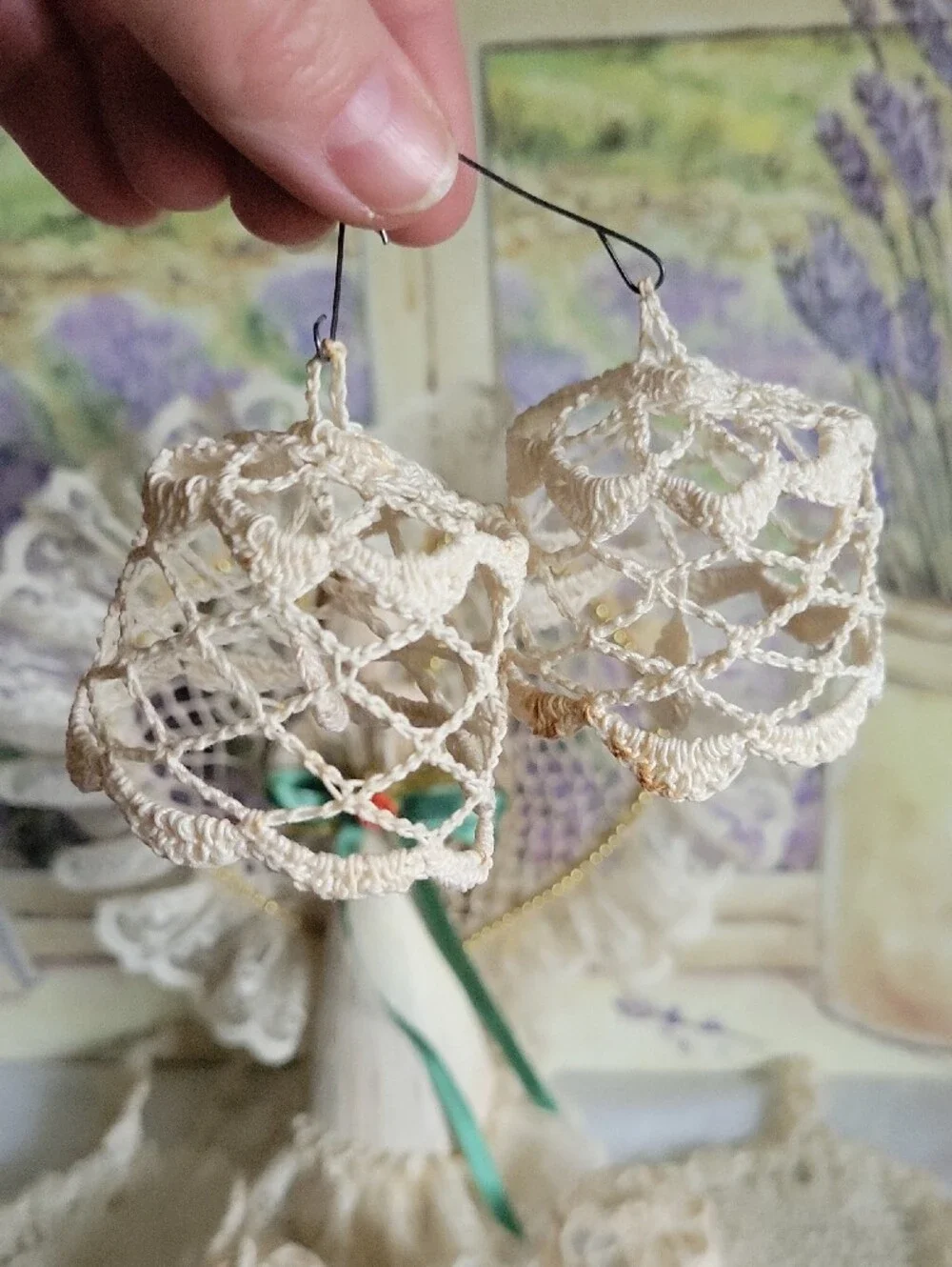 Handmade Corn Husk Angel Figurine & Crochet Lace Ornaments Doilies Lot
